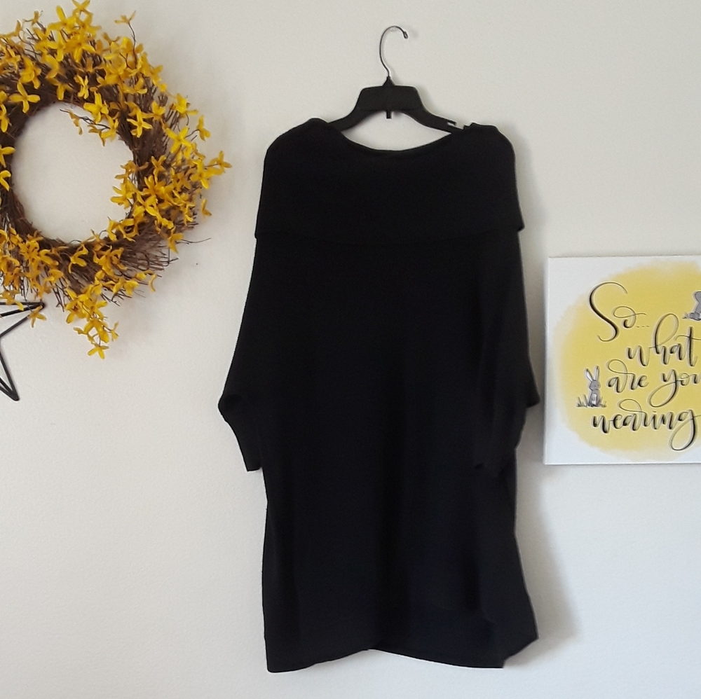 Black Cowl Neck 3/4 Sleeve Long Sweater